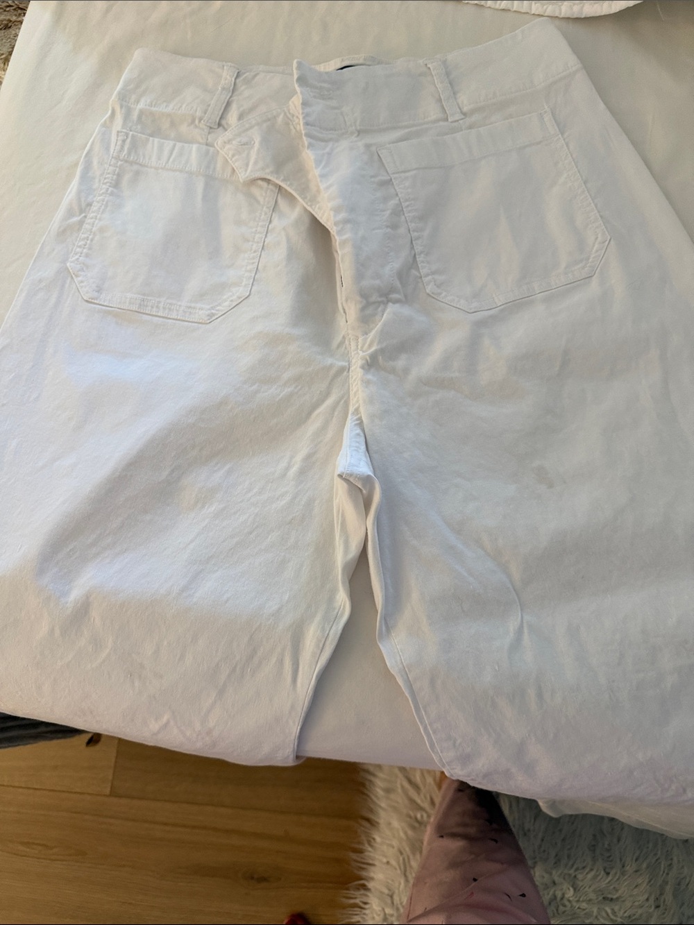 Maeve White Cotton Zip-Front Pants with Yellow Trim